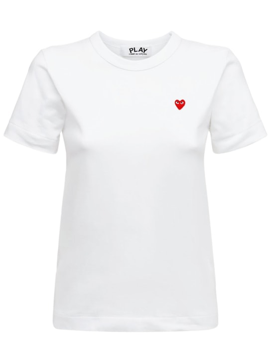 Comme des Garçons Play: Embroidered red heart cotton t-shirt - Beyaz - women_0 | Luisa Via Roma