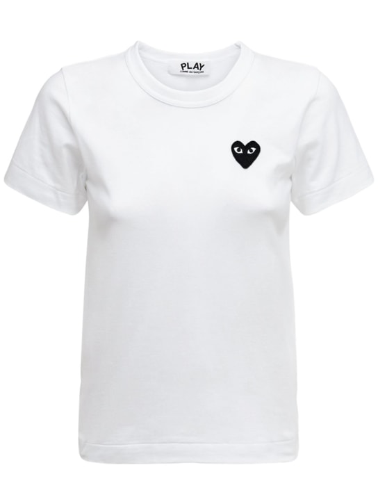 Comme des Garçons Play: 자수 하트 코튼 티셔츠 - 화이트 - women_0 | Luisa Via Roma