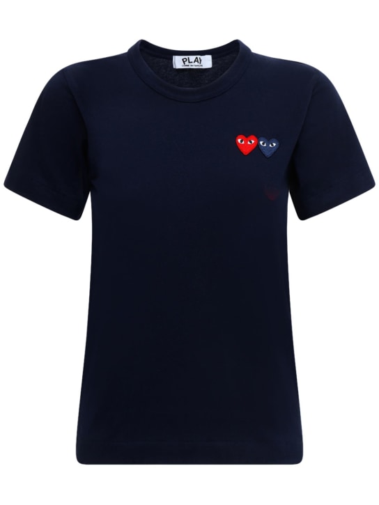 Comme des Garçons Play: Embroidered hearts cotton t-shirt - Blue/Navy - women_0 | Luisa Via Roma