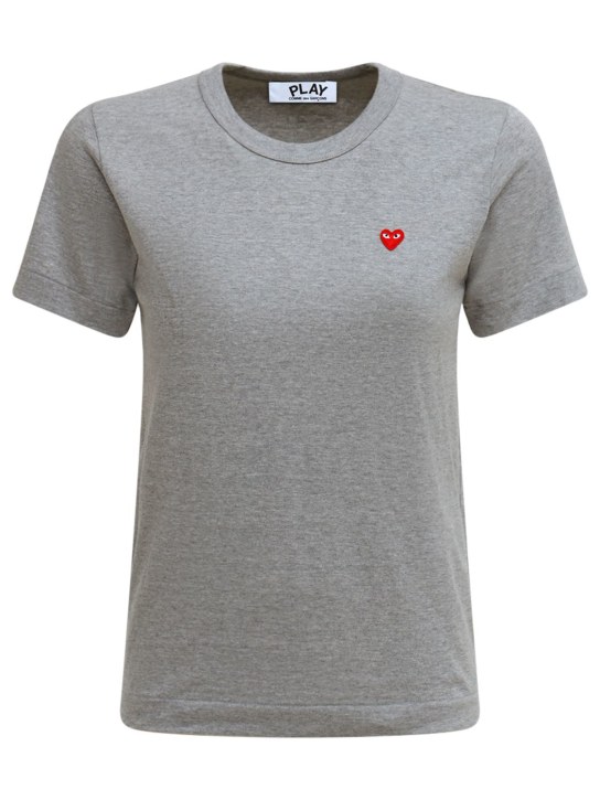 Comme des Garçons Play: Embroidered red heart cotton t-shirt - Grey - women_0 | Luisa Via Roma