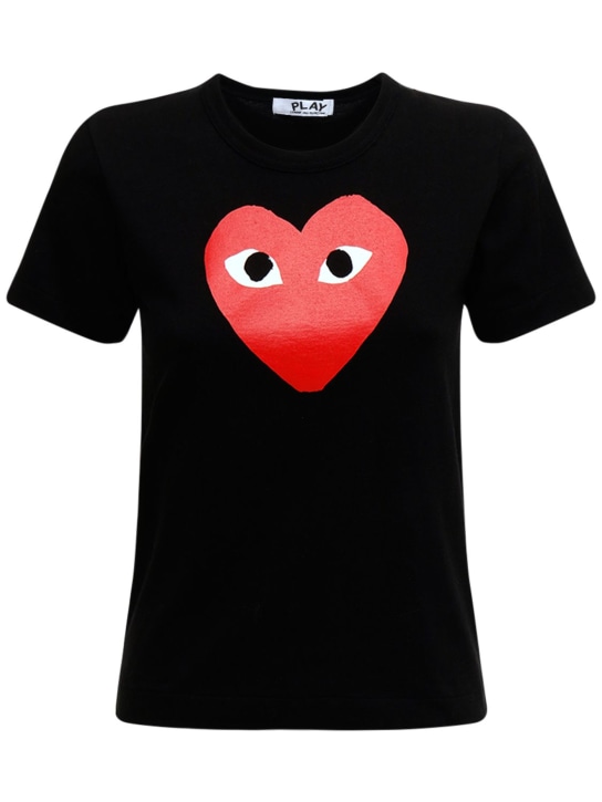 Comme des Garçons Play: T-shirt en coton à imprimé coeur - Noir - women_0 | Luisa Via Roma