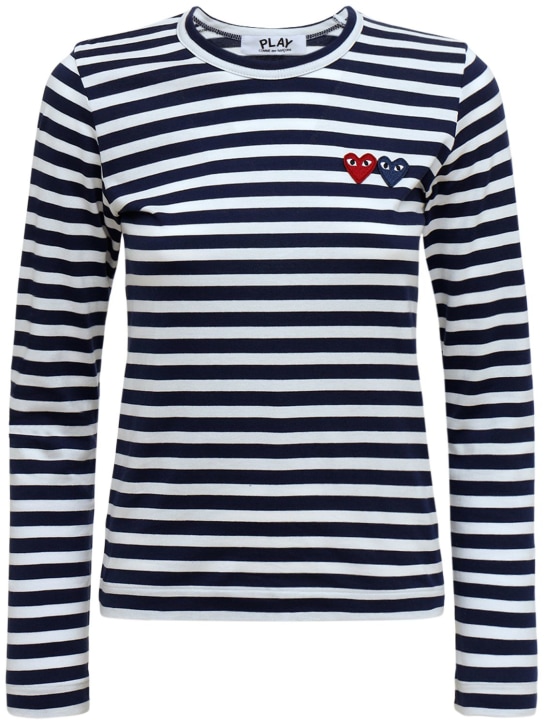 Comme des Garçons Play: T-shirt in cotone con ricami - Blu/Navy - women_0 | Luisa Via Roma