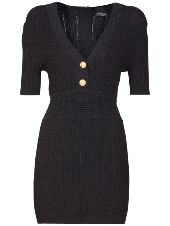 Balmain: Viscose blend knit mini dress - Black - women_0 | Luisa Via Roma