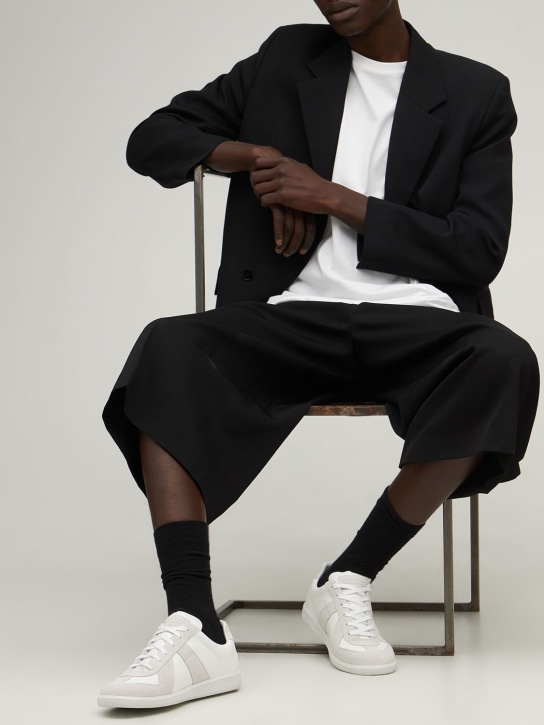Maison Margiela: Replica leather & suede low top sneakers - Off White - men_1 | Luisa Via Roma