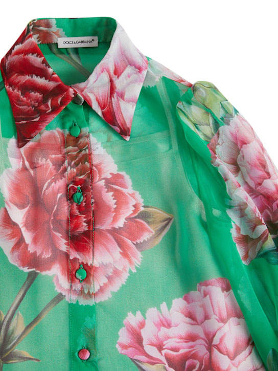 Dolce&Gabbana: Camisa de chifón con estampado floral - Verde/Rojo - kids-girls_1 | Luisa Via Roma