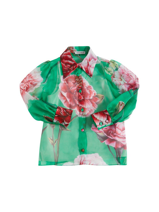 Dolce&Gabbana: Camisa de chifón con estampado floral - Verde/Rojo - kids-girls_0 | Luisa Via Roma