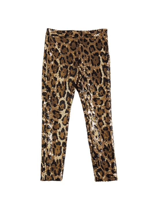 Dolce&Gabbana: Leggings leopard con paillettes - Marrone/Nero - kids-girls_0 | Luisa Via Roma