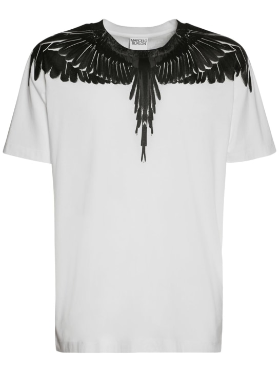 Marcelo Burlon County Of Milan: Camiseta de jersey de algodón con estampado - Blanco/Negro - men_0 | Luisa Via Roma