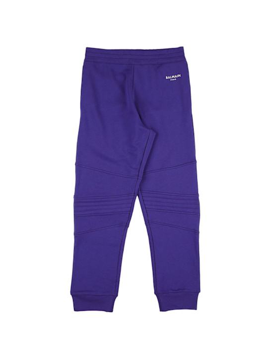 Balmain: Logo print cotton sweatpants - Blue - kids-boys_0 | Luisa Via Roma