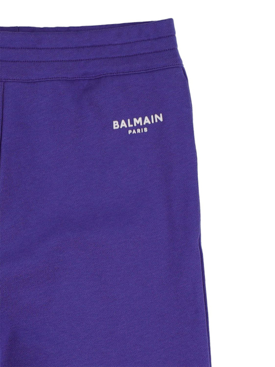 Balmain: Logo print cotton sweatpants - Blue - kids-boys_1 | Luisa Via Roma