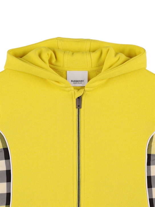 Burberry: Sudadera de algodón con detalles de cuadros - Amarillo - kids-girls_1 | Luisa Via Roma