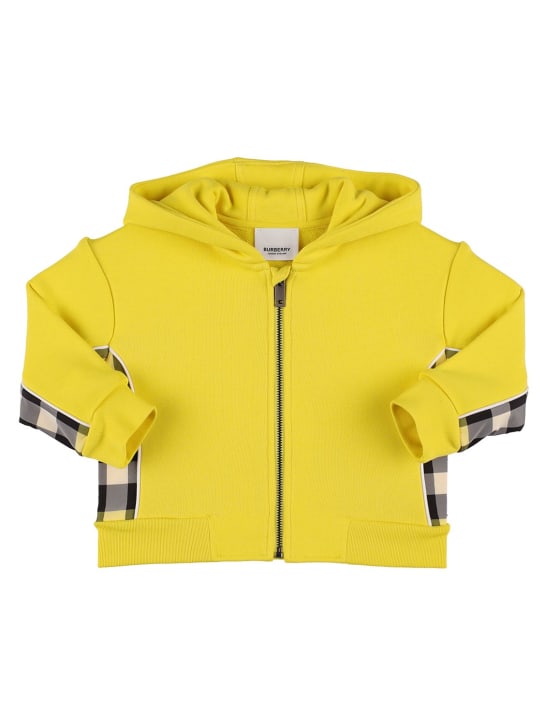 Burberry: Sudadera de algodón con detalles de cuadros - Amarillo - kids-girls_0 | Luisa Via Roma
