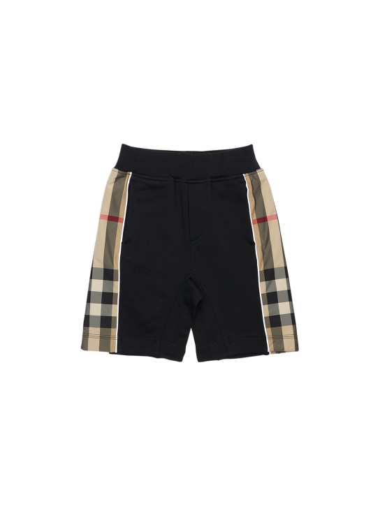 Burberry: Shorts in cotone con inserti check - Nero - kids-boys_0 | Luisa Via Roma