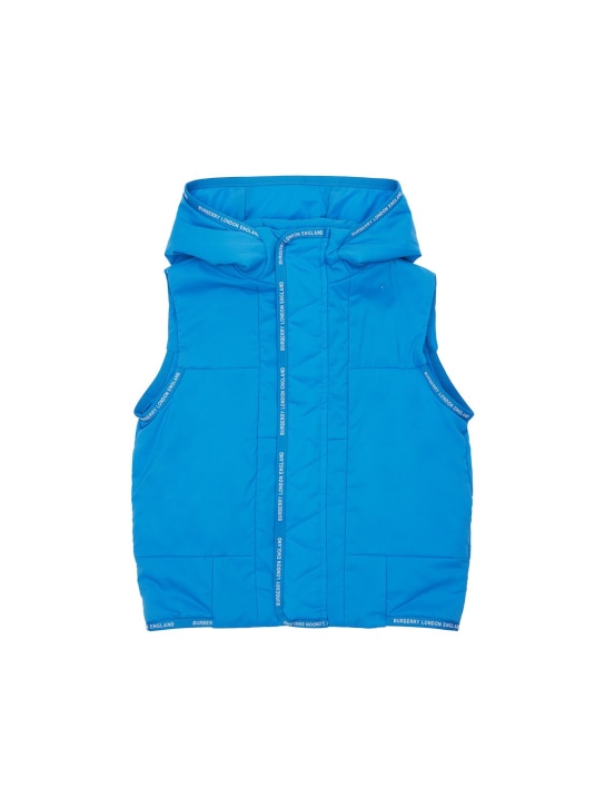 Burberry: Chaleco acolchado de techno con capucha - Azul - kids-boys_0 | Luisa Via Roma