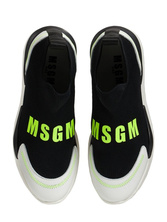 MSGM: Logo knit sock sneakers - Black - kids-girls_1 | Luisa Via Roma