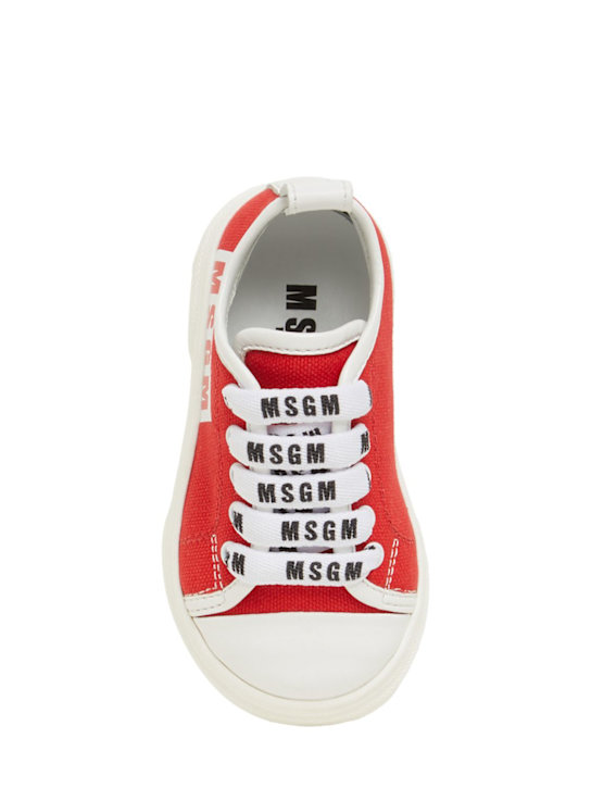 MSGM: Logo印花系带帆布运动鞋 - 红色 - kids-girls_1 | Luisa Via Roma