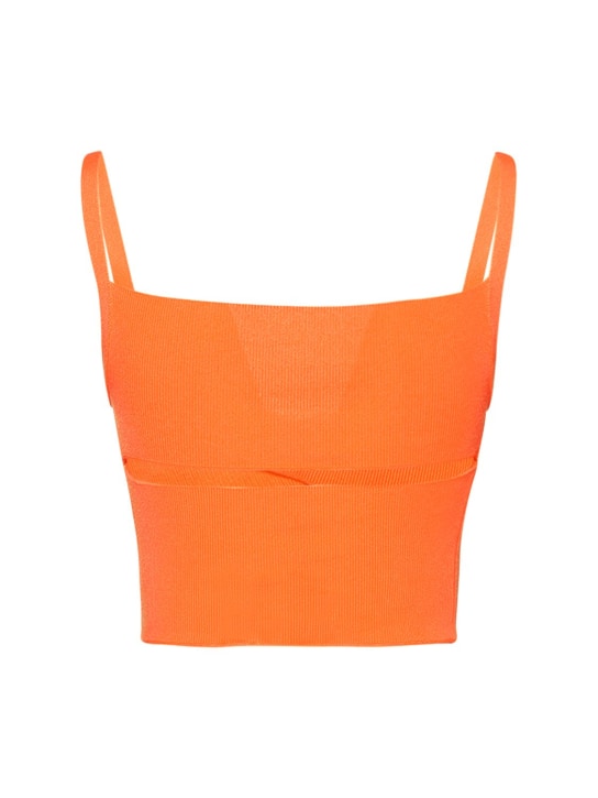 MSGM: Top in techno maglia stretch a costine - Arancione - women_1 | Luisa Via Roma