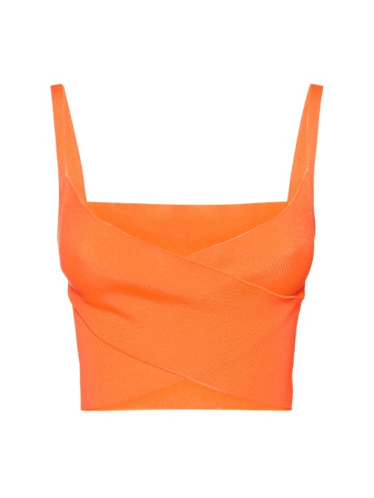 MSGM: Top in techno maglia stretch a costine - Arancione - women_0 | Luisa Via Roma