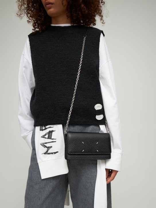 Maison Margiela: Medium grain leather shoulder bag - Siyah - women_1 | Luisa Via Roma