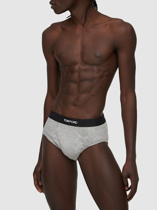 Tom Ford: Pack of 2 logo stretch cotton briefs - Grey - men_1 | Luisa Via Roma