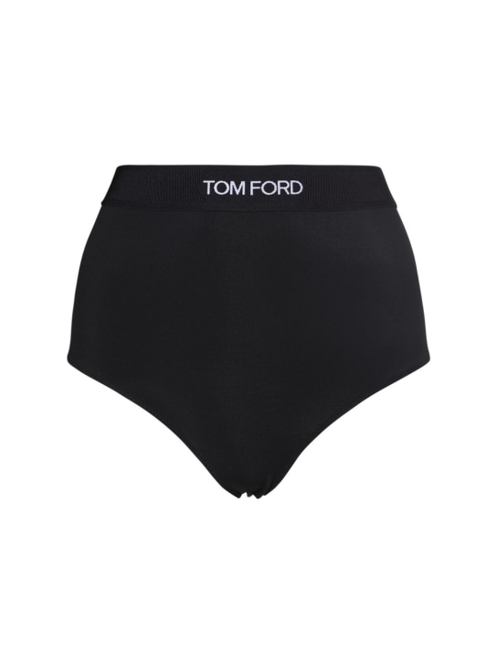 Tom Ford: Hoch geschnittener Slip aus Technojersey - Schwarz - women_0 | Luisa Via Roma