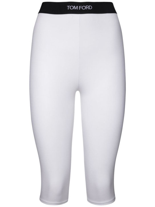 Tom Ford: Logo tech jersey bike shorts - White - women_0 | Luisa Via Roma