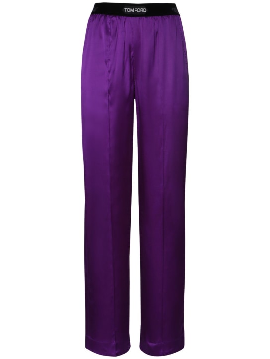 Tom Ford: Pantaloni in raso di seta con logo - Viola - women_0 | Luisa Via Roma