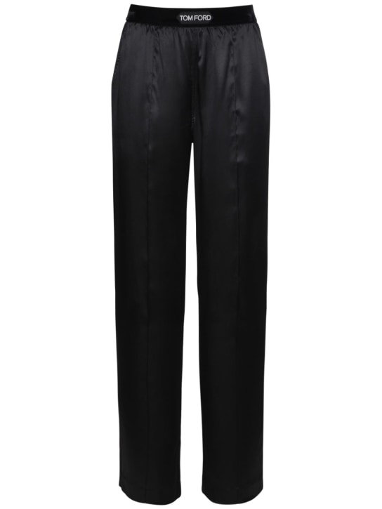 Tom Ford: Pantaloni in raso di seta con logo - Nero - women_0 | Luisa Via Roma