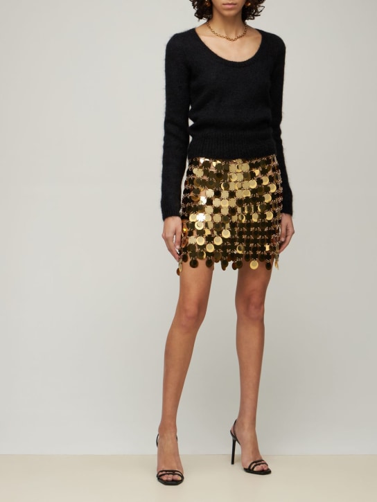 Rabanne: Round sequined mesh mini skirt - Altın Rengi - women_1 | Luisa Via Roma
