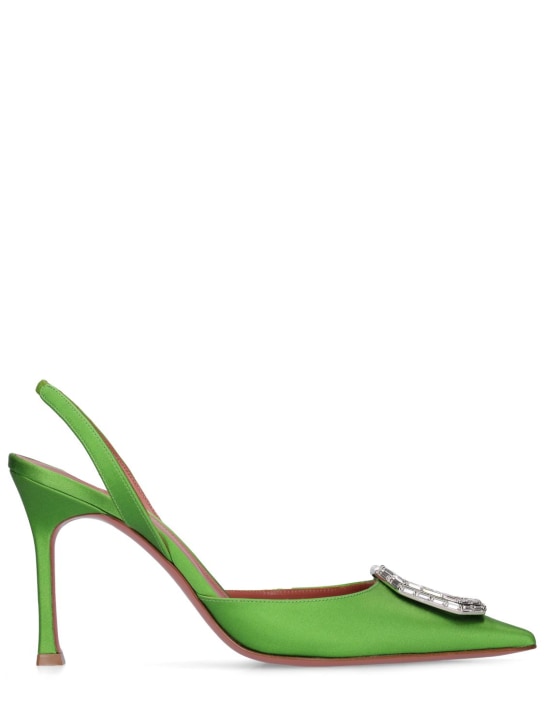 Amina Muaddi: Zapatos de tacón destalonados de satén 90mm - Verde - women_0 | Luisa Via Roma