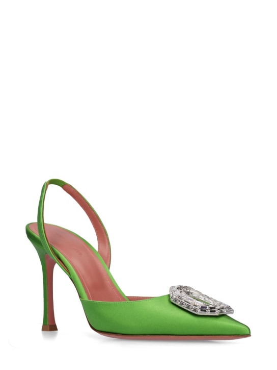 Amina Muaddi: Zapatos de tacón destalonados de satén 90mm - Verde - women_1 | Luisa Via Roma