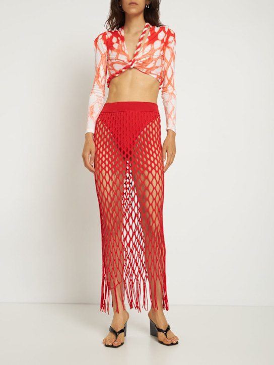 Dion Lee: Shibori ビスコース＆シルククロップトップ - ネオンレッド - women_1 | Luisa Via Roma