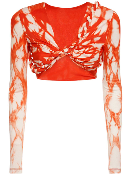 Dion Lee: Shibori ビスコース＆シルククロップトップ - ネオンレッド - women_0 | Luisa Via Roma