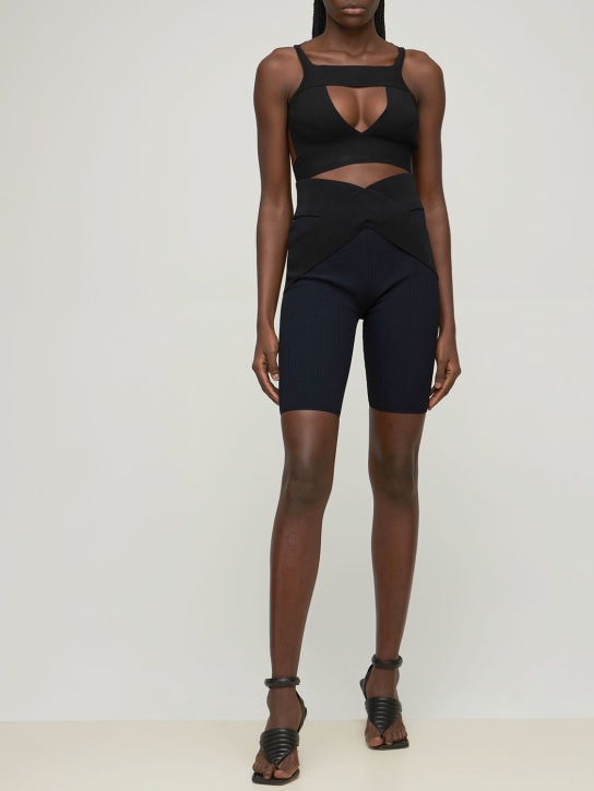 Dion Lee: 투톤 립 니트 테크 바이크 쇼츠 - 블랙/네이비 - women_1 | Luisa Via Roma
