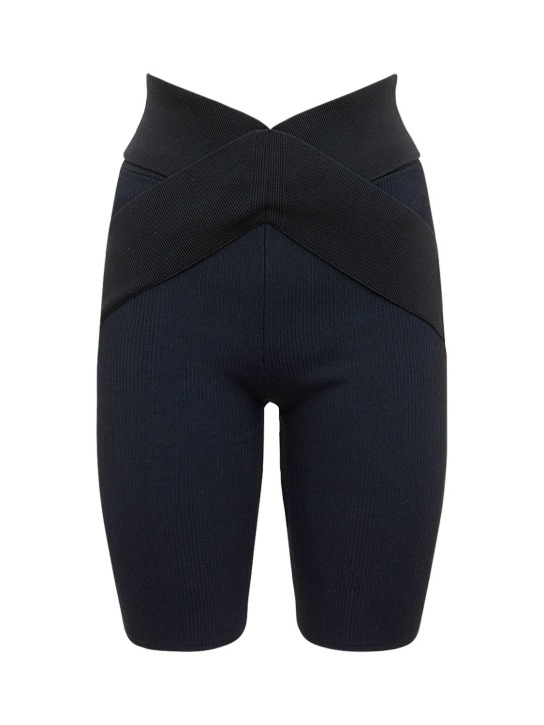 Dion Lee: 투톤 립 니트 테크 바이크 쇼츠 - 블랙/네이비 - women_0 | Luisa Via Roma