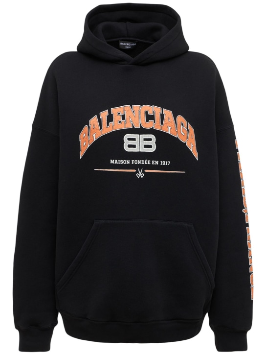 Balenciaga: Wide fit heavy sweatshirt hoodie - Black/Orange - women_0 | Luisa Via Roma