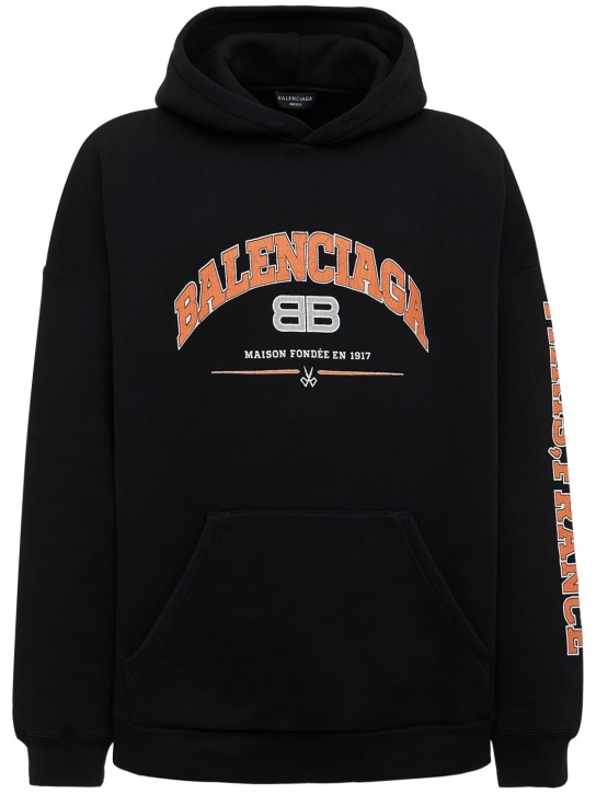 Balenciaga: Wide fit heavy sweatshirt hoodie - Black/Orange - men_0 | Luisa Via Roma