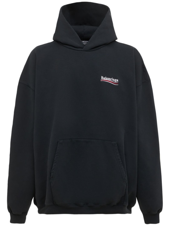 Balenciaga: Large fit cotton sweatshirt hoodie - Washed Black - men_0 | Luisa Via Roma