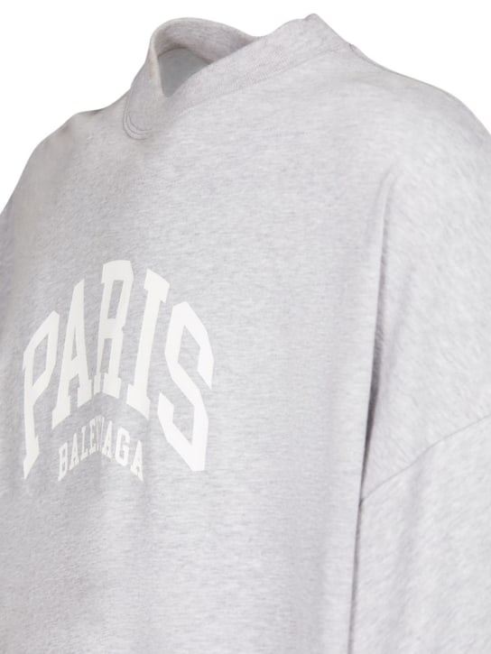 Balenciaga: T-shirt oversize Paris in cotone - Grigio Melange - men_1 | Luisa Via Roma