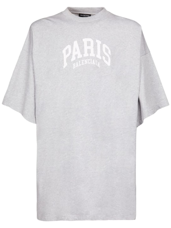 Balenciaga: Camiseta oversize Paris de algodón - Gris Brezo - men_0 | Luisa Via Roma