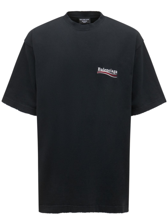 Balenciaga: Logo cotton t-shirt - Washed Black - men_0 | Luisa Via Roma