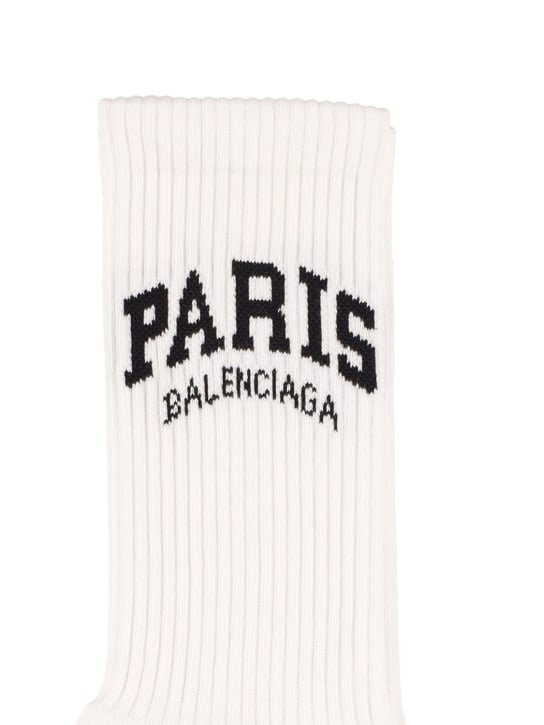 Balenciaga: Paris cotton blend high socks - White/Black - men_1 | Luisa Via Roma