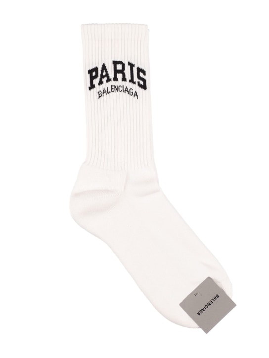 Balenciaga: Paris cotton blend high socks - White/Black - men_0 | Luisa Via Roma