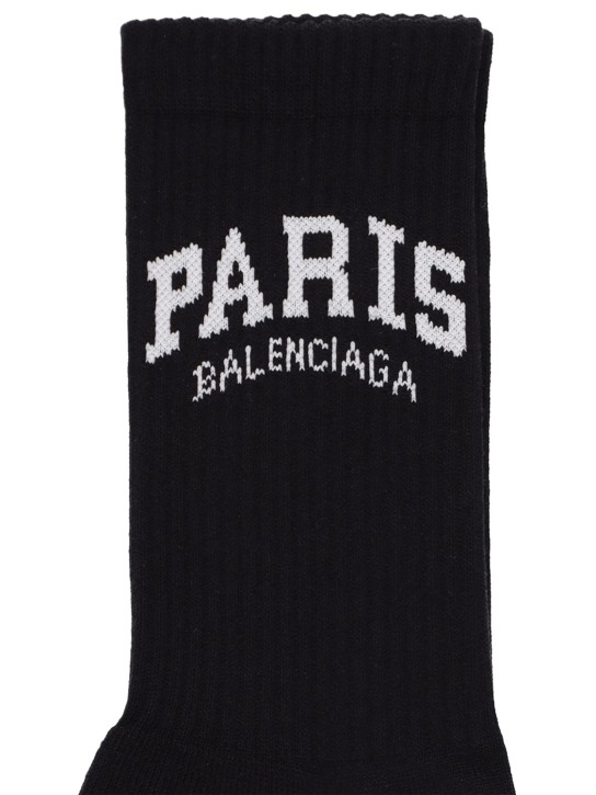 Balenciaga: Chaussettes en coton mélangé Paris - Noir/Blanc - men_1 | Luisa Via Roma