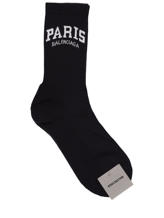 Balenciaga: Paris cotton blend socks - Siyah/Beyaz - men_0 | Luisa Via Roma
