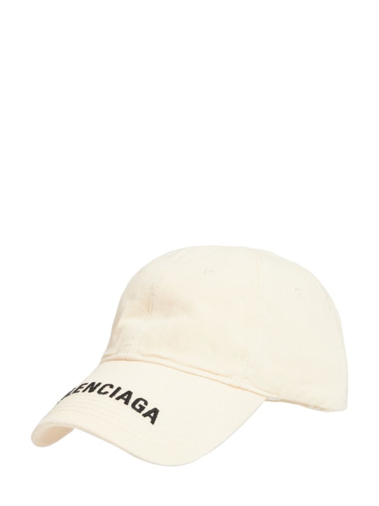 Balenciaga: Logo visor cotton baseball cap - Chalky White - men_1 | Luisa Via Roma