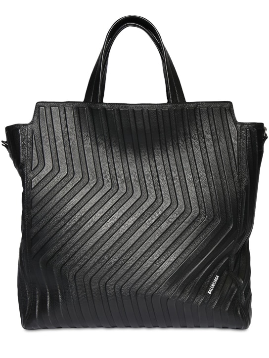 Balenciaga: Medium North-South leather tote bag - Black - men_0 | Luisa Via Roma