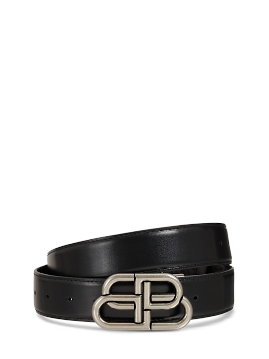 Balenciaga: 3.5cm BB reversible leather belt - Black - men_0 | Luisa Via Roma