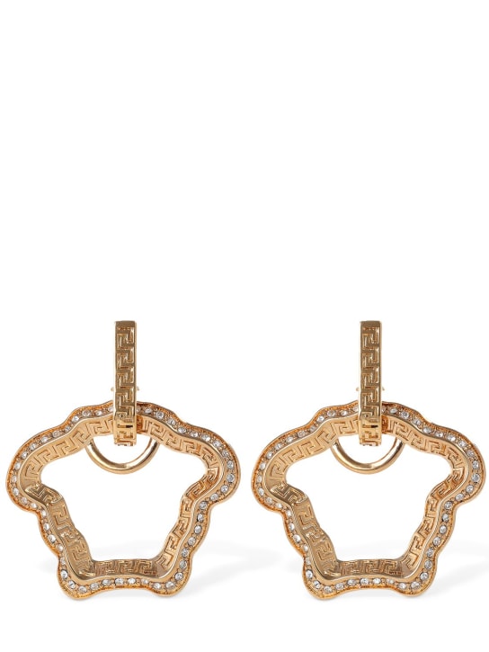 Versace: Medusa shape crystal drop earrings - Gold/Crystal - women_0 | Luisa Via Roma