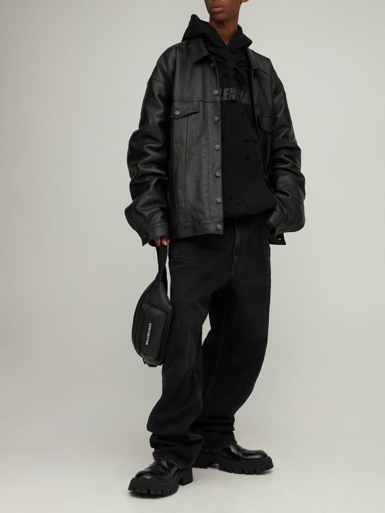 Balenciaga: Denim-style leather jacket - Siyah - men_1 | Luisa Via Roma